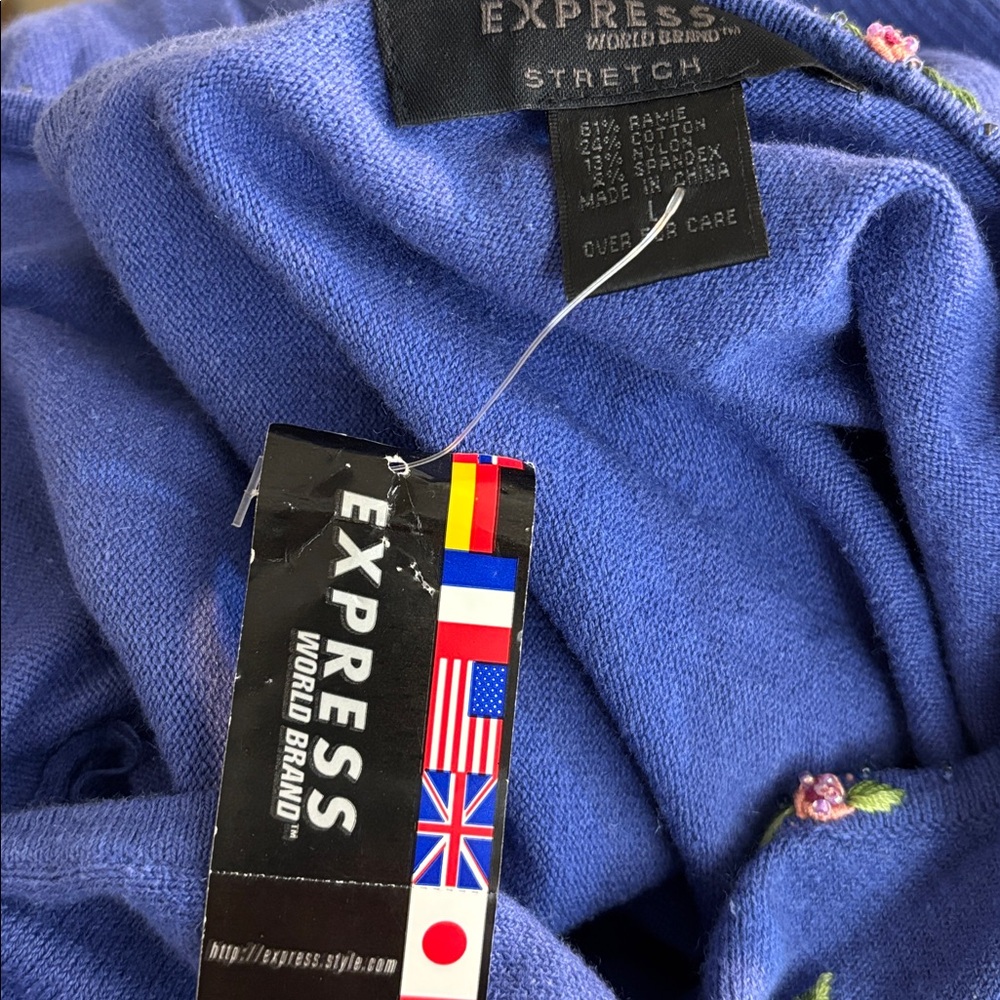 NWT Express Y2K Vintage Periwinkle Embroidered & Beaded Floral Cardigan Large - Picture 10 of 11